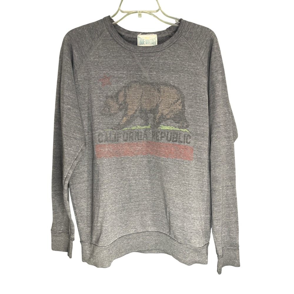 True Vintage California Republic Bear Graphic Sweatshirt Heather Gray Raglan L